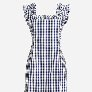 J. Crew Ruffle Trim Stretch Poplin Mini Dress in Gingham